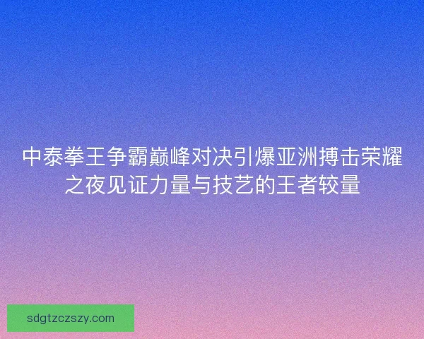 中泰拳王争霸巅峰对决引爆亚洲搏击荣耀之夜见证力量与技艺的王者较量