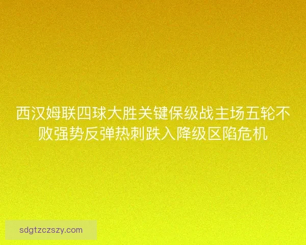 西汉姆联四球大胜关键保级战主场五轮不败强势反弹热刺跌入降级区陷危机 西汉姆联四球大胜关键保级战主场五轮不败强势反弹热刺跌入降级区陷危机