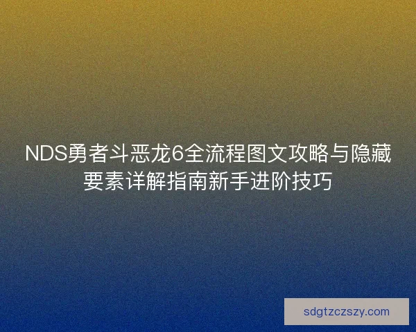 NDS勇者斗恶龙6全流程图文攻略与隐藏要素详解指南新手进阶技巧 NDS勇者斗恶龙6全流程图文攻略与隐藏要素详解指南新手进阶技巧